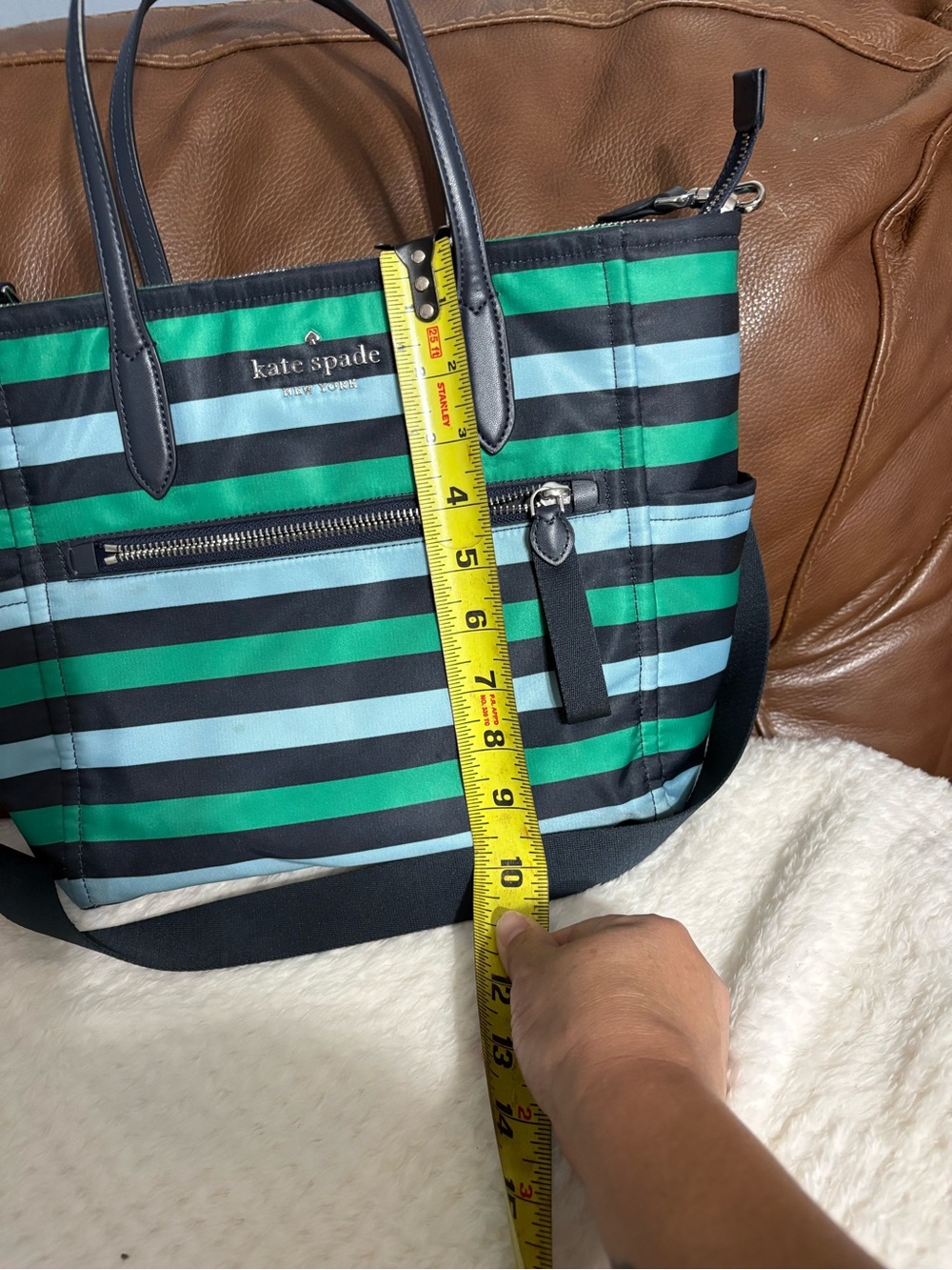 kate spade Green and Black Horizontal Stripe Tote - Picture 11 of 11
